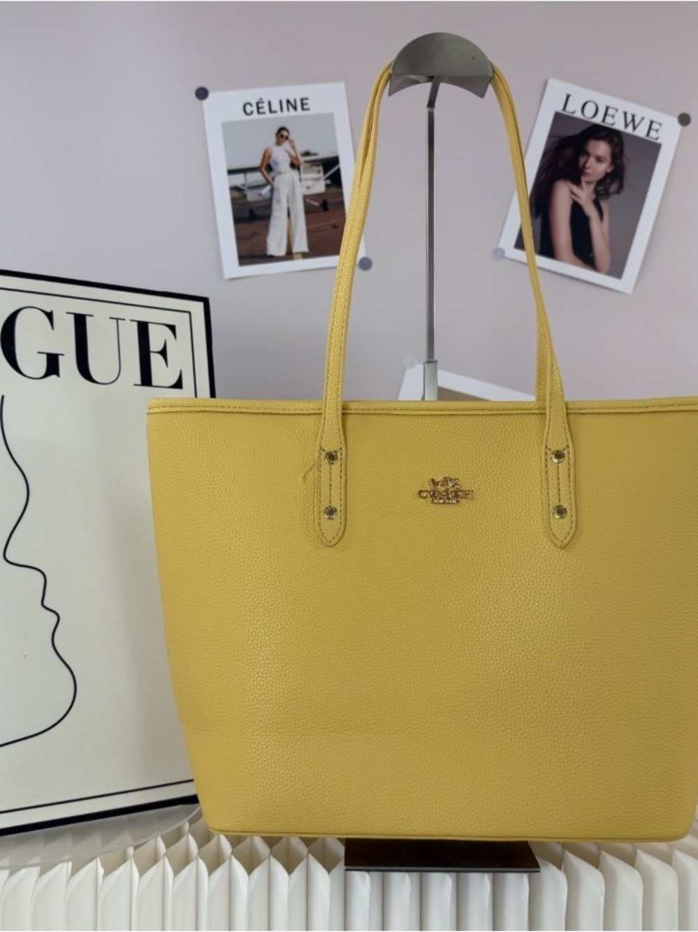 Coach Pebble Leather Tote in Lemon Yellow